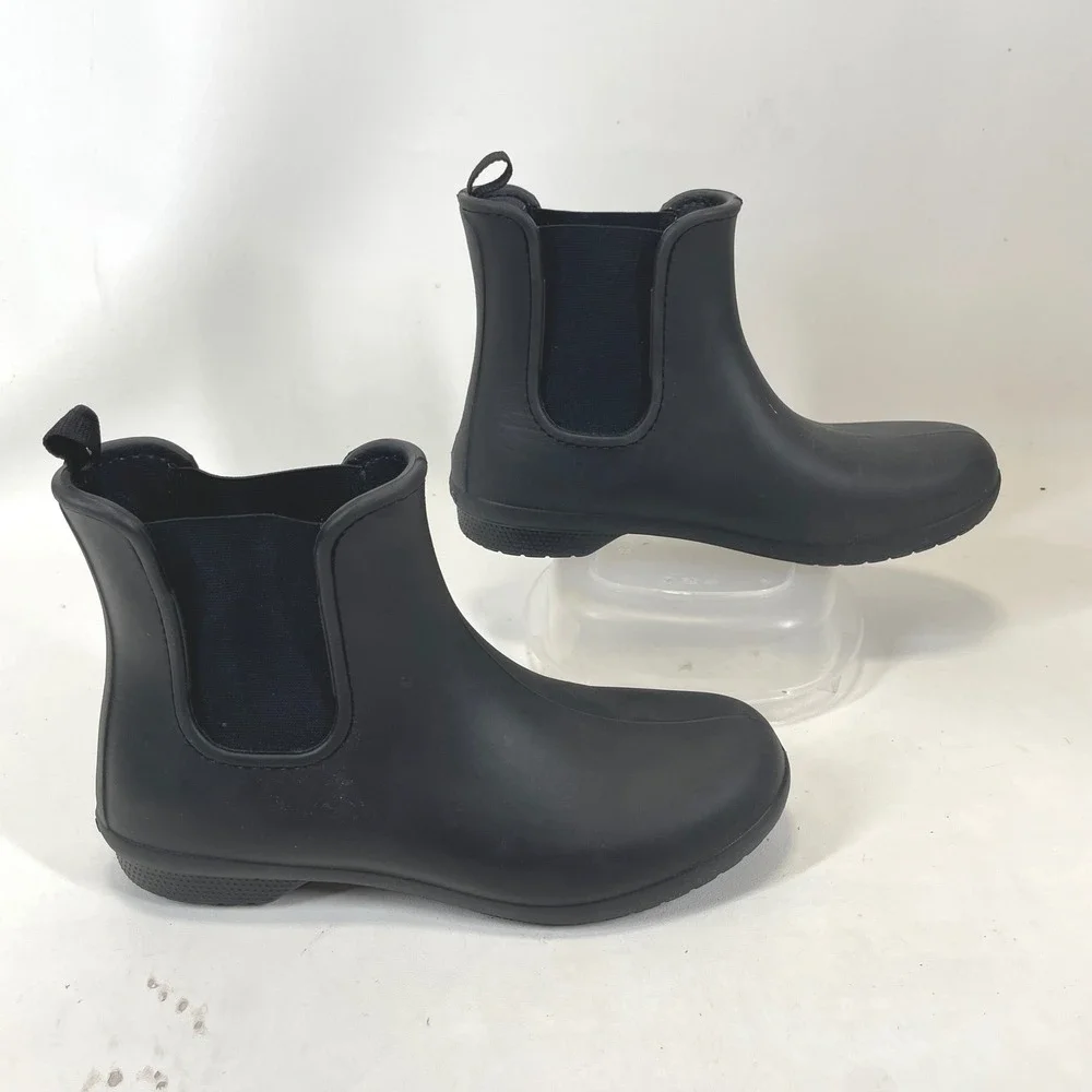 Crocs Freesail Chelsea Boot Womens 10 Black Rain Ankle Rubber Waterproof 204630